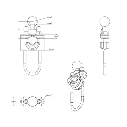 RAM® Handlebar U-Bolt Base for Rails 0.5" to 1.25" in Diameter - B Size