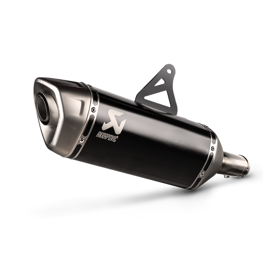 Black akrapovic exhaust on white background