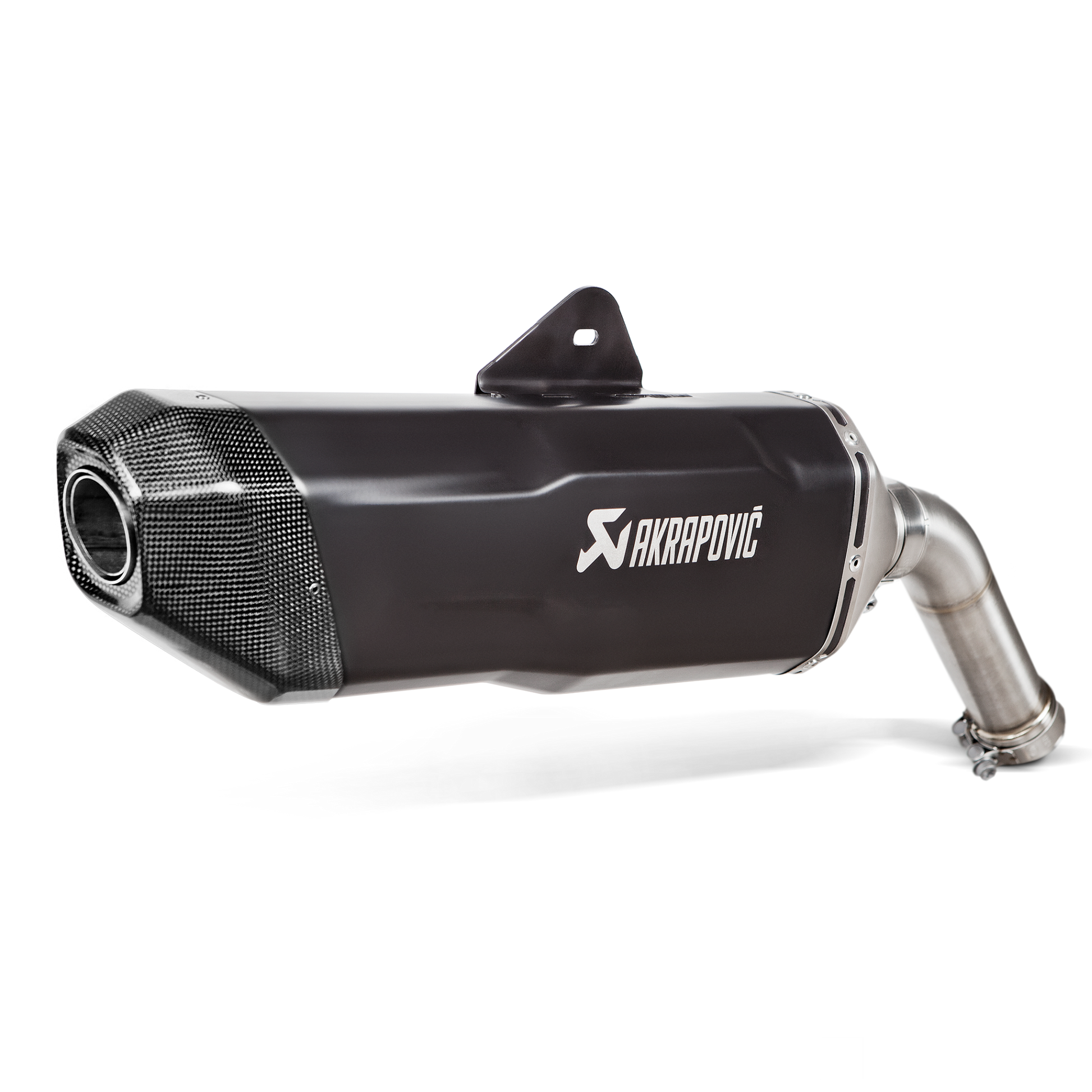 Akrapovic motorcycle exhaust on a white background
