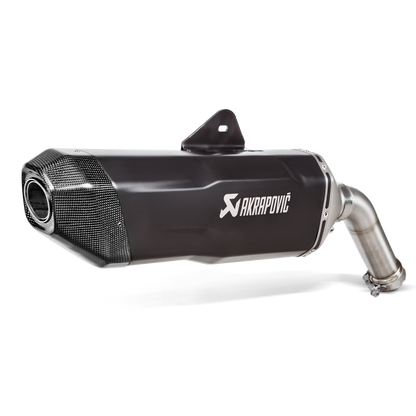 Akrapovic motorcycle exhaust on a white background