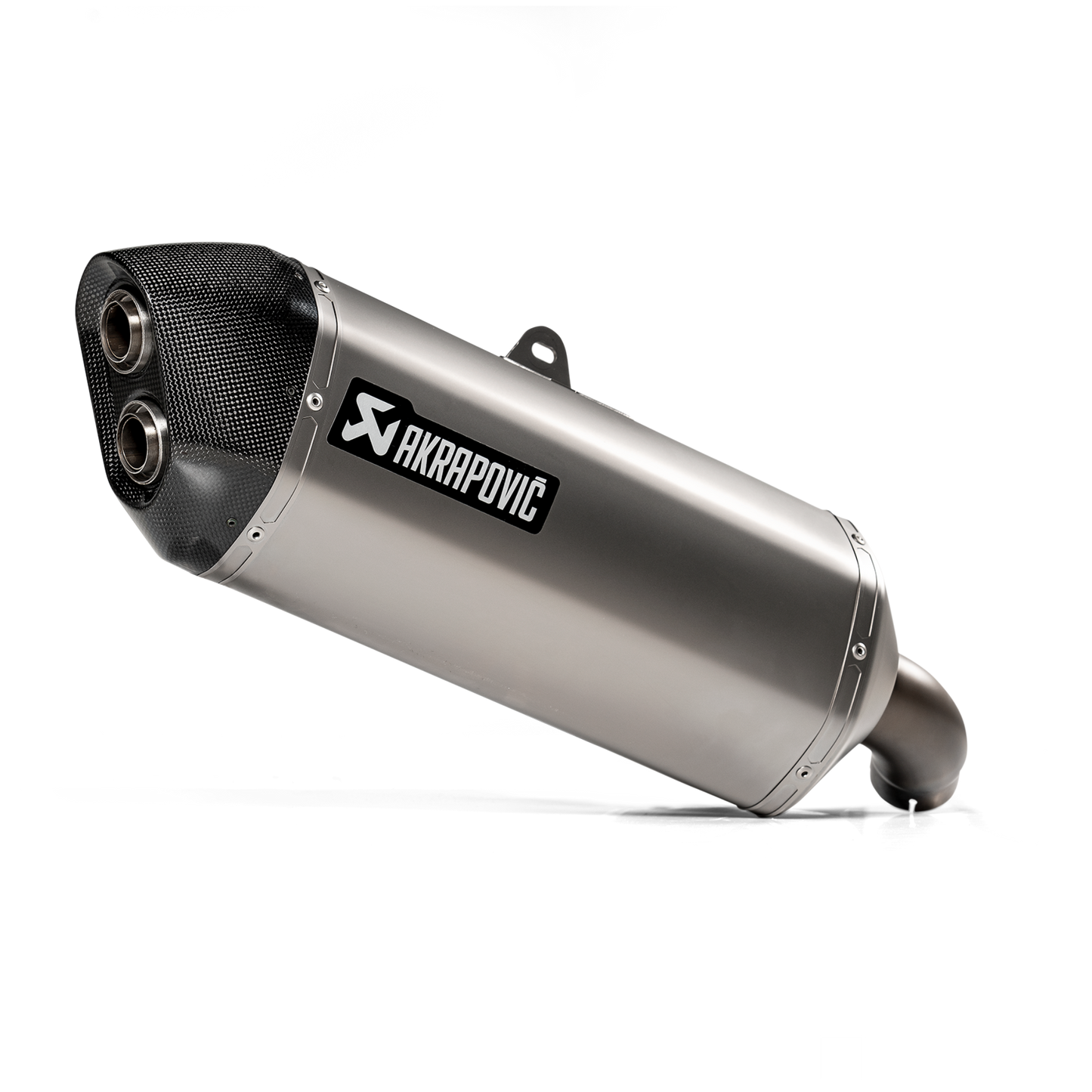 Akrapovic motorcycle exhaust on a white background