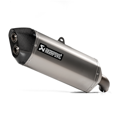 Akrapovic motorcycle exhaust on a white background