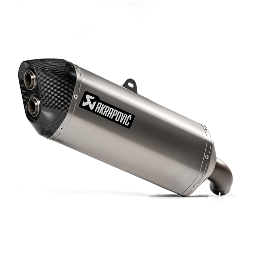Akrapovic motorcycle exhaust on a white background