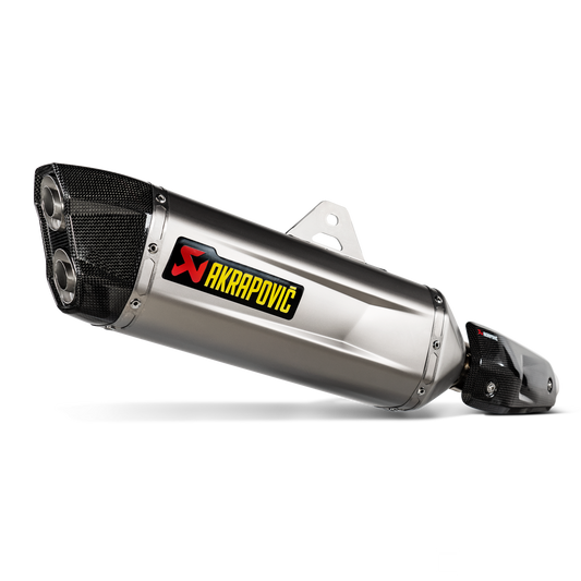 Titanium exhaust with akrapovic logo on white background