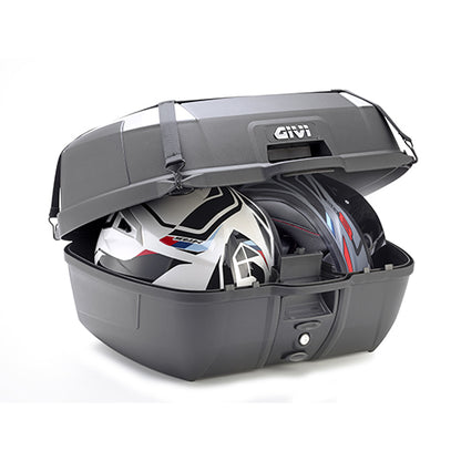 Givi MONOLOCK® top-case, black, 45 ltr., with grey aesthetic inserts. Universal kit and plate are included.