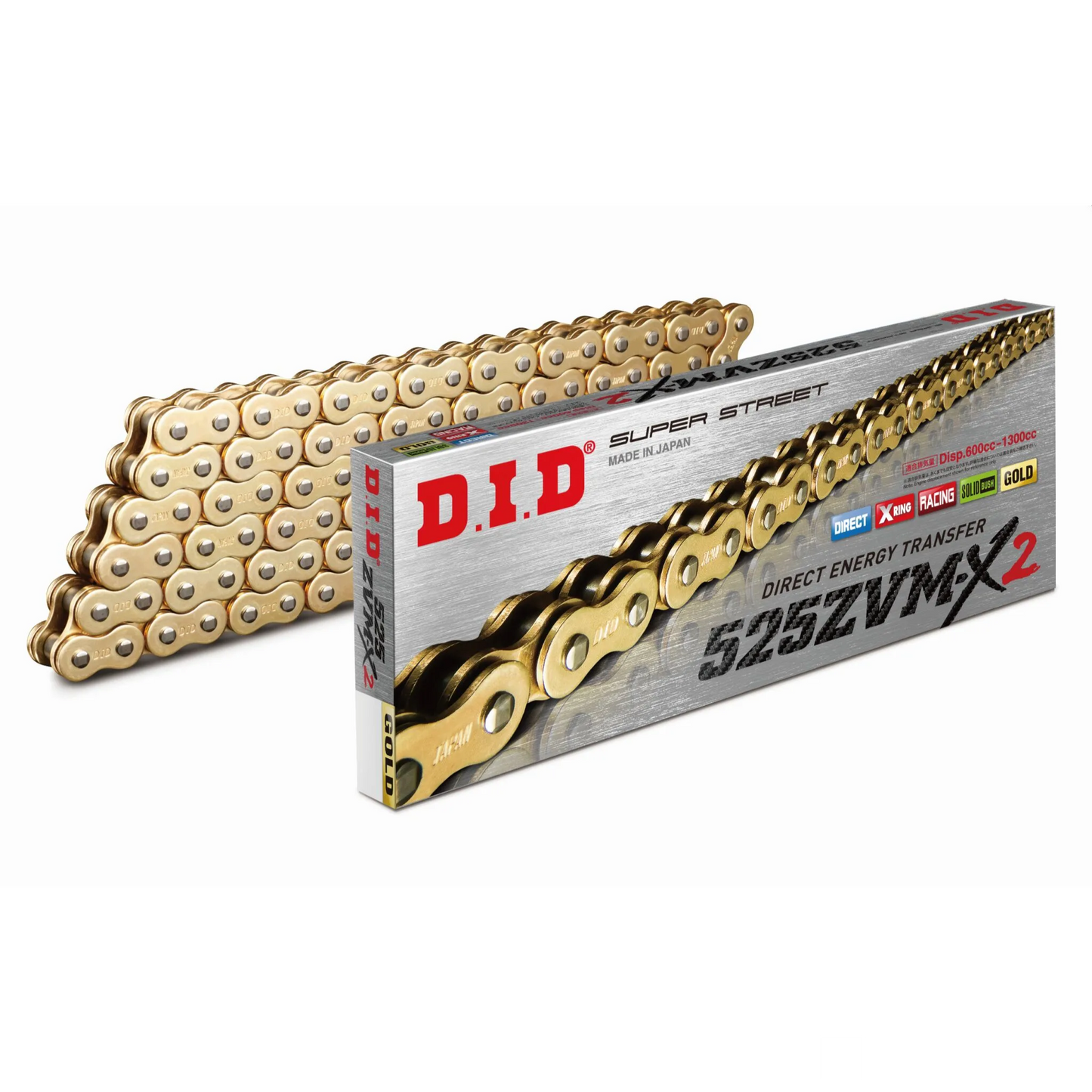 Gold motorcycle Chain and box on white background