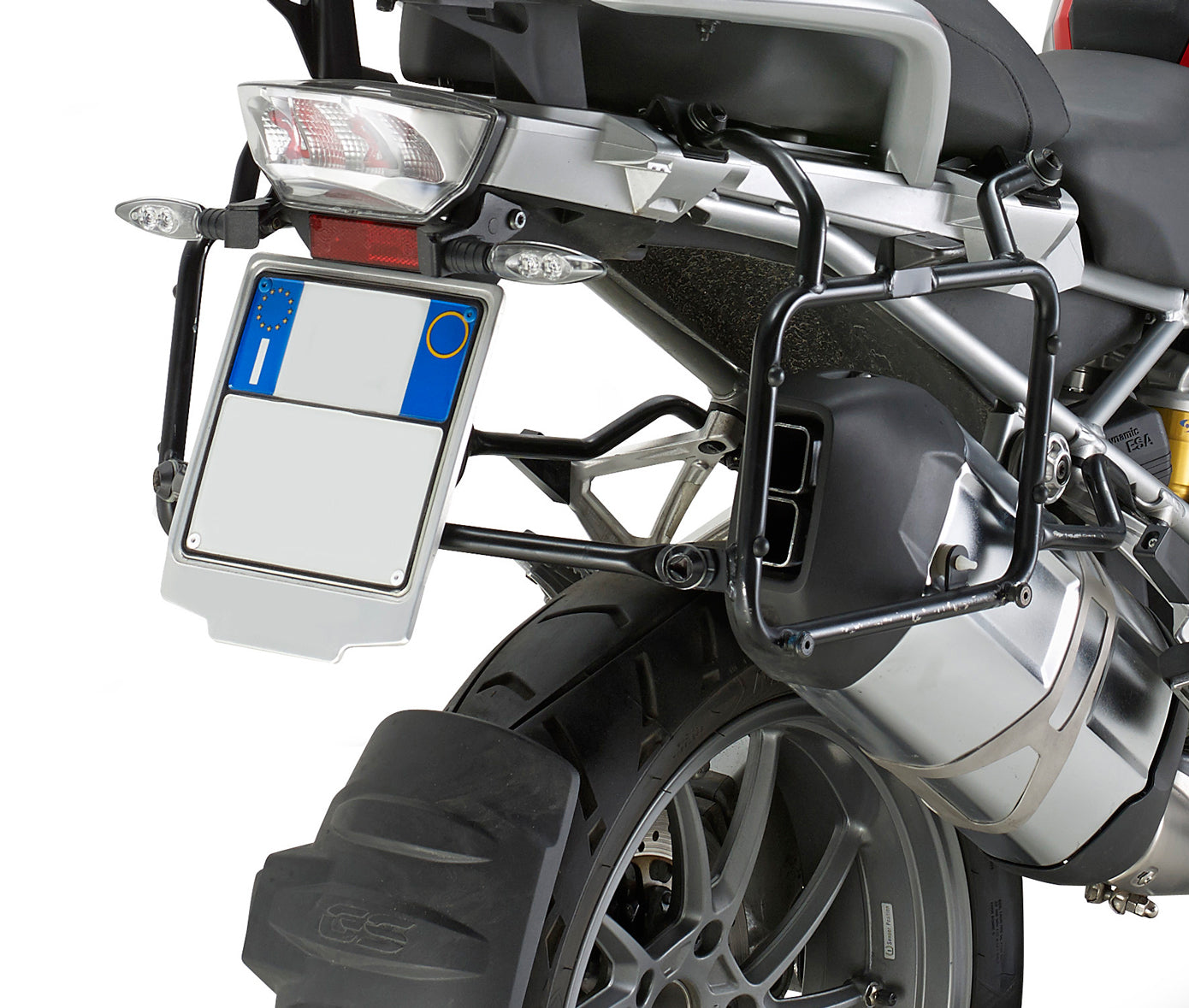 Motorcycle with a license plate holder and rearview mirror on a white background