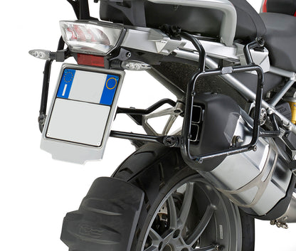 Motorcycle with a license plate holder and rearview mirror on a white background