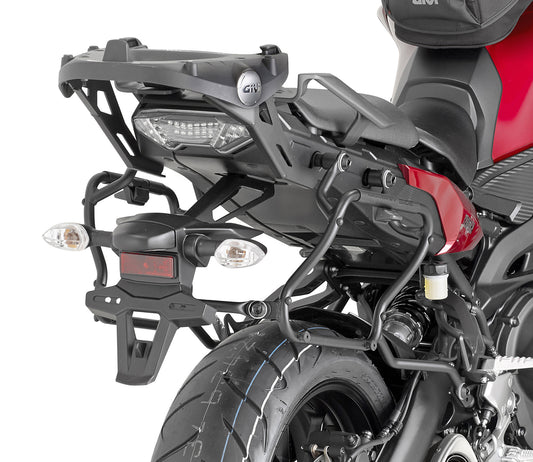 Motorcycle with a black luggage rack on a white background