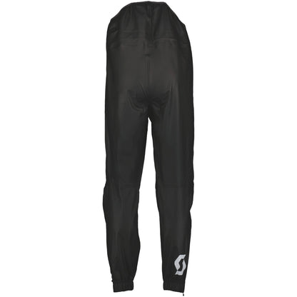 Black rain pants with a scott logo on a white background