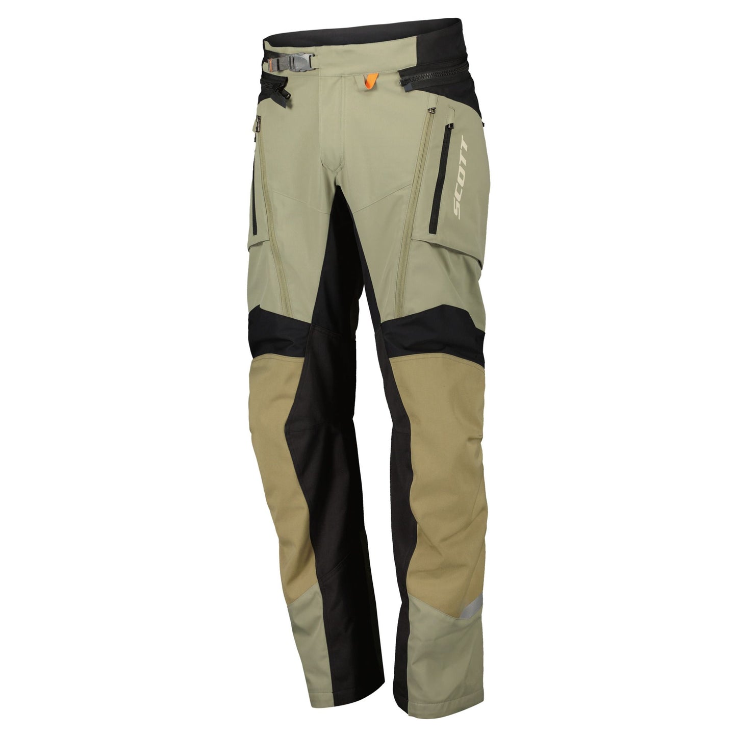 Beige and black Scott pants with visible branding on a white background