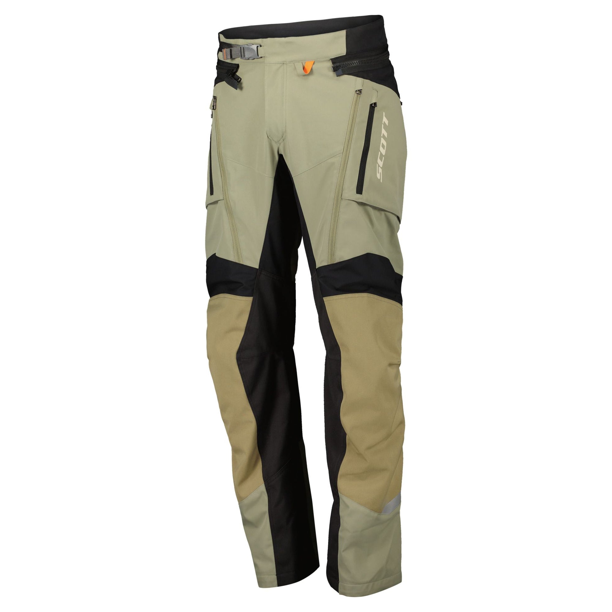 Beige and black Scott pants with visible branding on a white background
