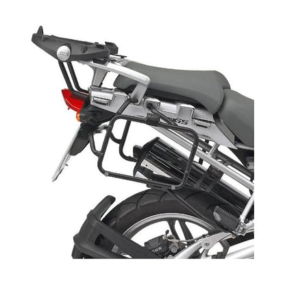 Motorcycle with a luggage rack on a white background